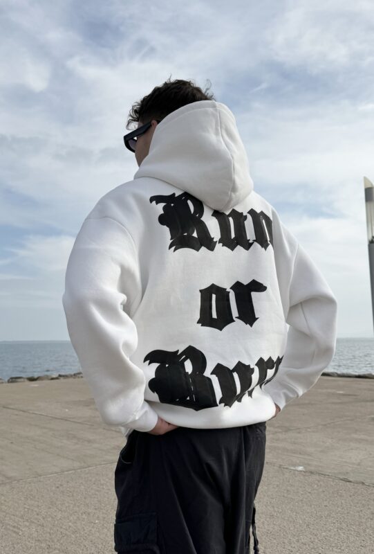 Contrast Print Oversized Hoodie – White – Originals.ma